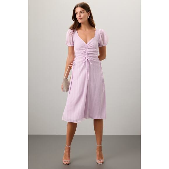 LOUNA Purple Hourglass Side Cutout Short Sleeve Ruched Middle Dress Size XS - Picture 2 of 13